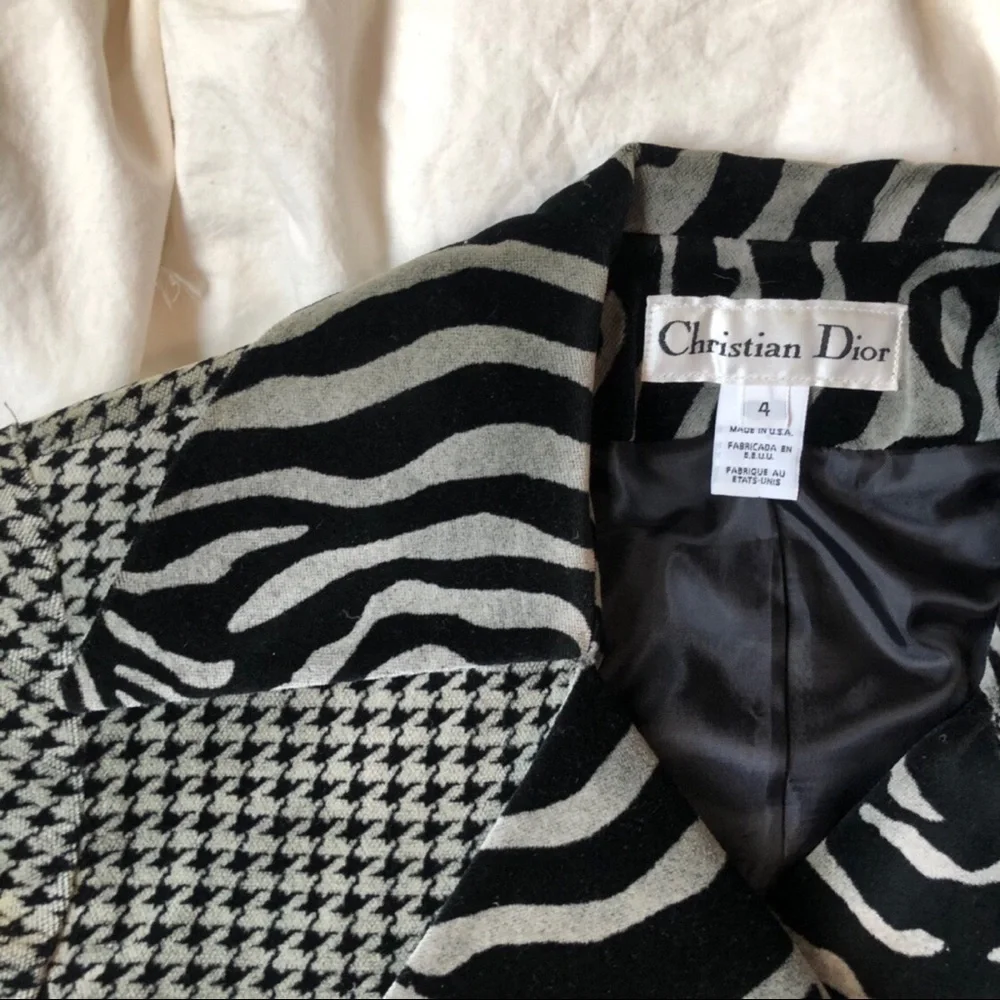 Vtg Dior Black and White Houndstooth Blazer